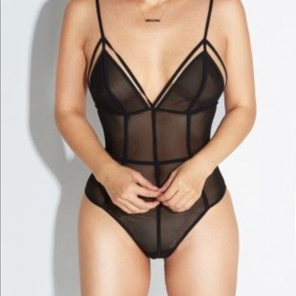 Jlux label black mesh sheer bodysuit